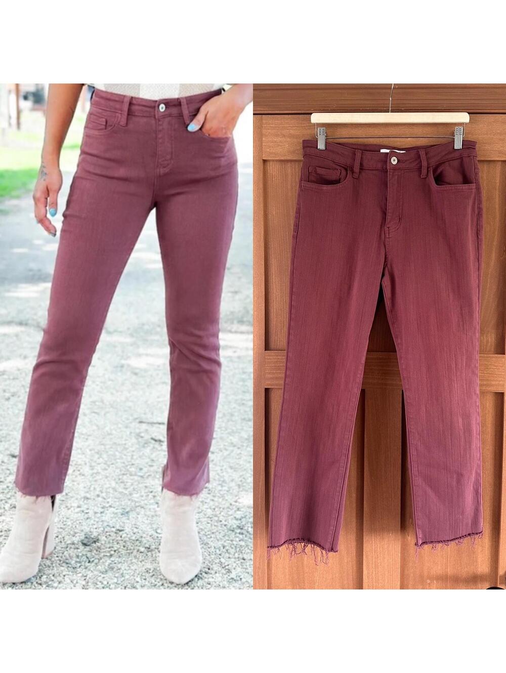 Vervet Ankle Straight Burgundy High Rise Jeans Frayed Hem Women’s size 31